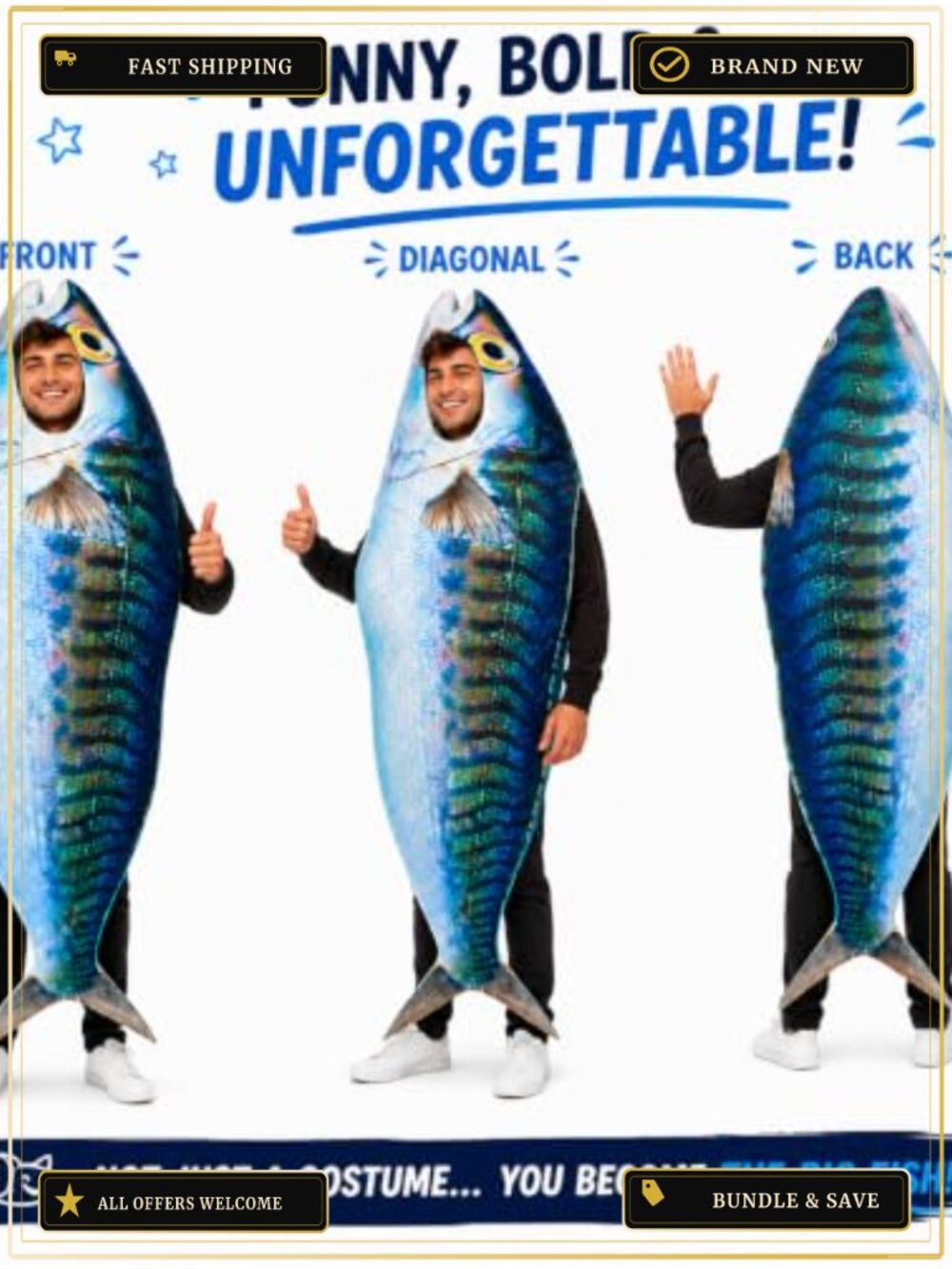 Adult Fish Costume Halloween Funny Sea Animal Ocean Outfit - Picture 5 of 6